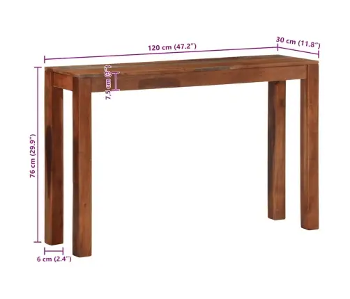 Konsoles Galds 120X30X76 Cm Akācijas Masīvkoka Vidaxl