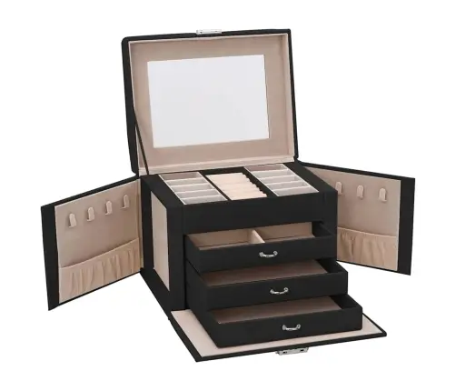 Rotaslietu Kastīte 4 Slāņu Ar Spoguli Slēdzamu 22,5X17,5X16,5Cm Vidaxl