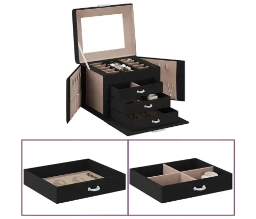 Rotaslietu Kastīte 4 Slāņu Ar Spoguli Slēdzamu 22,5X17,5X16,5Cm Vidaxl