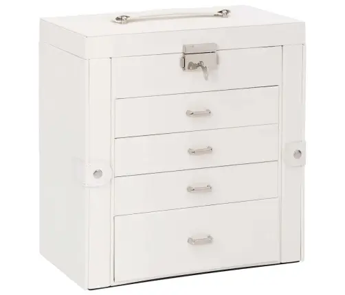 Papuošalų Dėžutė 5 Sluoksnių Su Veidrodžiu, Užrakinama, Balta