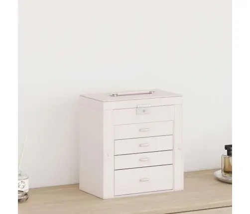 Papuošalų Dėžutė 5 Sluoksnių Su Veidrodžiu, Užrakinama, Balta