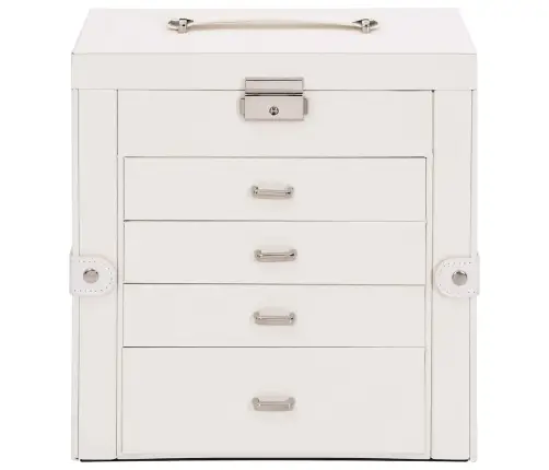 Papuošalų Dėžutė 5 Sluoksnių Su Veidrodžiu, Užrakinama, Balta