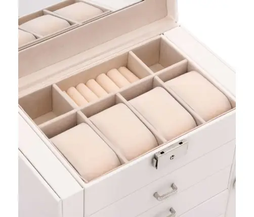 Papuošalų Dėžutė 5 Sluoksnių Su Veidrodžiu, Užrakinama, Balta