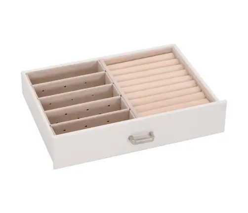 Papuošalų Dėžutė 5 Sluoksnių Su Veidrodžiu, Užrakinama, Balta