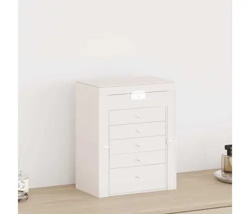 Papuošalų Dėžutė 6 Sluoksnių Su Veidrodžiu, Užrakinama, Balta