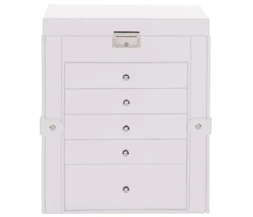 Papuošalų Dėžutė 6 Sluoksnių Su Veidrodžiu, Užrakinama, Balta