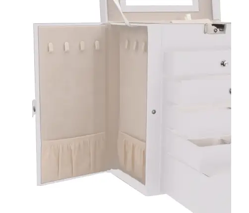 Papuošalų Dėžutė 6 Sluoksnių Su Veidrodžiu, Užrakinama, Balta