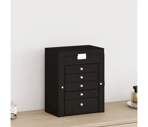 Papuošalų Dėžutė 6 Sluoksnių Su Veidrodžiu, Užrakinama, Juoda