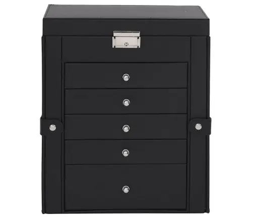 Papuošalų Dėžutė 6 Sluoksnių Su Veidrodžiu, Užrakinama, Juoda