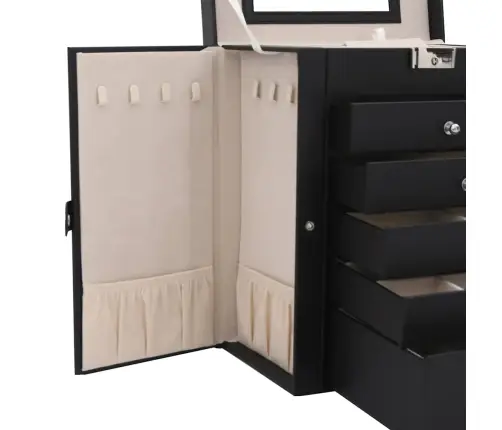 Papuošalų Dėžutė 6 Sluoksnių Su Veidrodžiu, Užrakinama, Juoda