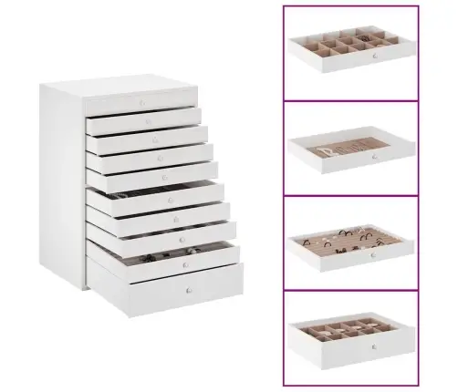 Juvelierizstrādājumu Kastīte 10Slāņu Pulksteņu Turētājiem Balti Vidaxl