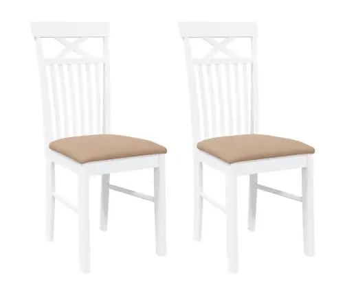 Ēdamistabas Krēsli Ar Spilveniem 2 Gab. Balta Masīvkoka Gumija Vidaxl