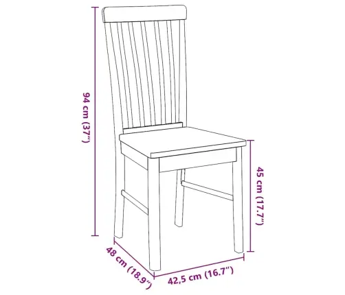 Ēdamistabas Krēsli 2 Gab. Masīvkoka Gumija Vidaxl