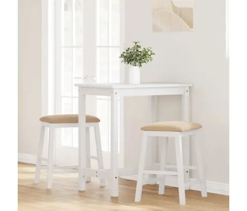 Baaritoolid Patjadega 2 Tk Valge Täispuidust Kumm