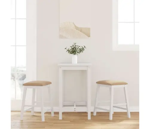 Baaritoolid Patjadega 2 Tk Valge Täispuidust Kumm