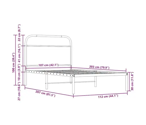 Voodiraam Ilma Madratsita, Suitsutatud Tamm, 107X203 Cm