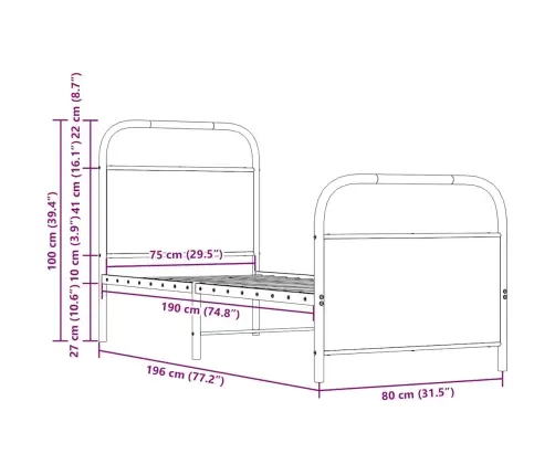 Lovos Rėmas Be Čiužinio, 75X190 cm Dūminis, Apdirbta Mediena
