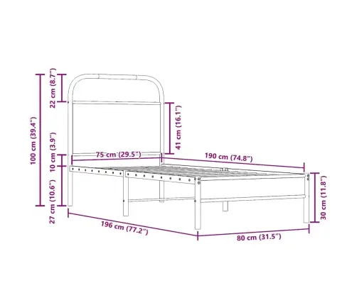 Gulta Bez Matrača, Ozolkoka, 75X190 Cm, Inženierijas Koks Vidaxl