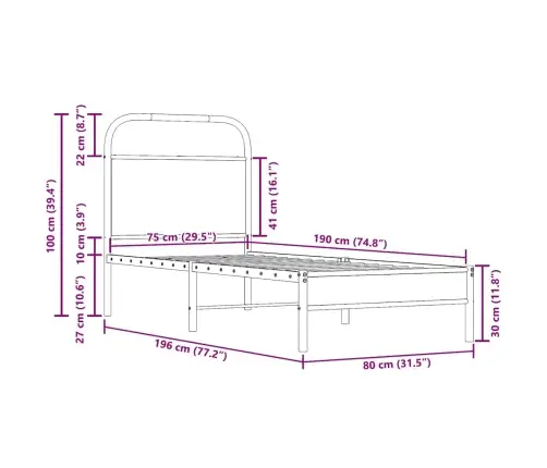 Gulta Bez Matrača, Ozolkoka, 75X190 Cm, Inženierijas Koks Vidaxl