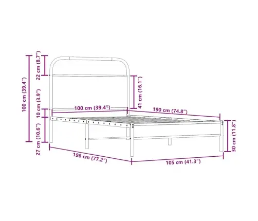 Voodiraam Ilma Madratsita, Suitsutatud Tamm, 100X190 Cm