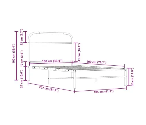 Gulta Bez Matrača, Ozolkoka, 100X200 Cm, Inženierijas Koks Vidaxl