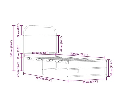 Voodiraam Ilma Madratsita, Suitsutatud Tamm, 80X200 Cm