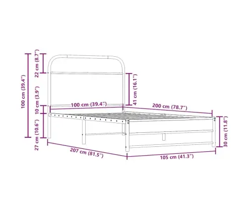 Voodiraam Ilma Madratsita, Suitsutatud Tamm, 100X200 Cm