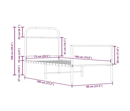 Voodiraam Ilma Madratsita, Sonoma Tamm, 75X190 Cm