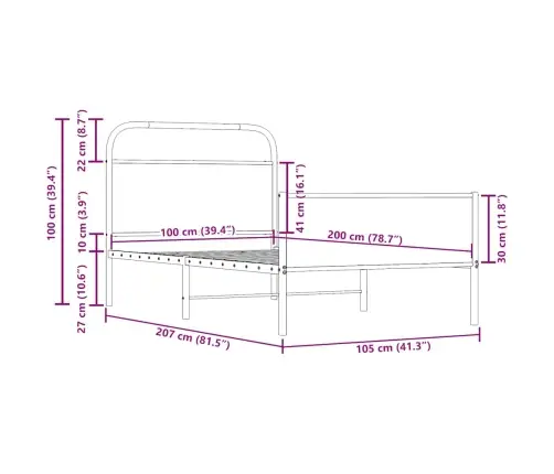 Voodiraam Ilma Madratsita, Sonoma Tamm, 100X200 Cm