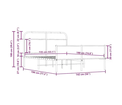 Lovos Rėmas Be Čiužinio, Sonoma, 135X190 cm Apdirbta Mediena