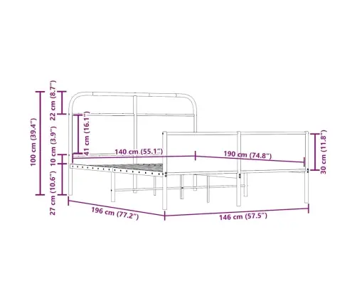 Voodiraam Ilma Madratsita, Sonoma Tamm, 140X190 Cm