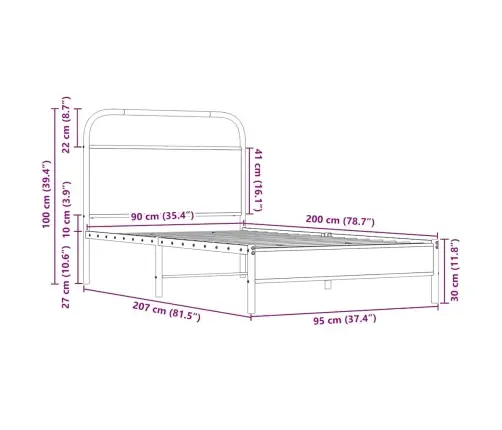Voodiraam Ilma Madratsita, Sonoma Tamm, 90X200 Cm
