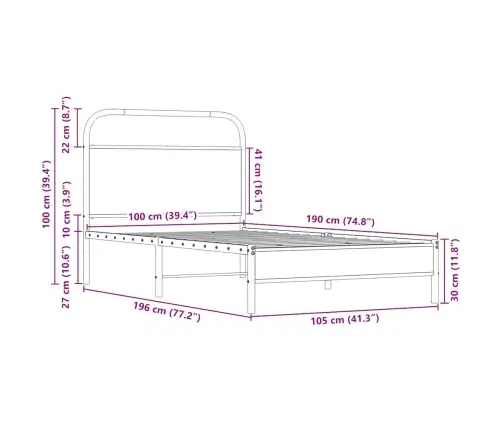 Lovos Rėmas Be Čiužinio, Sonoma, 100X190cm Apdirbta Mediena