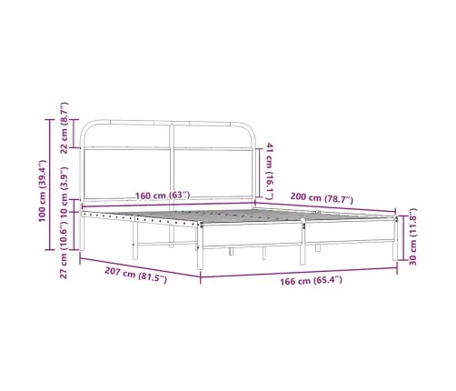 Voodiraam Ilma Madratsita, Sonoma Tamm, 160X200 Cm