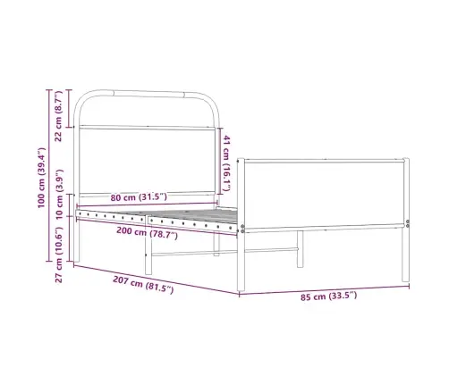 Voodiraam Ilma Madratsita, Sonoma Tamm, 80X200 Cm
