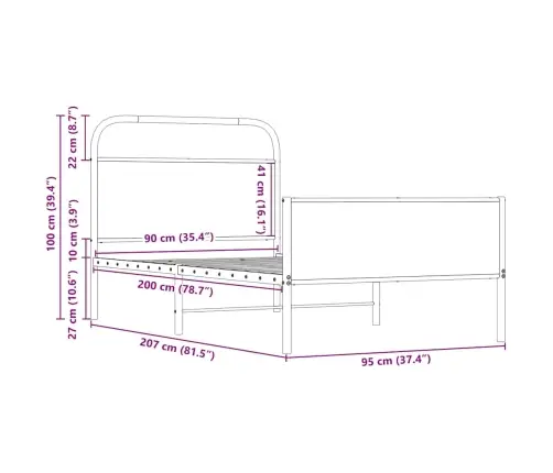 Lovos Rėmas Be Čiužinio, Sonoma, 90X200cm Apdirbta Mediena