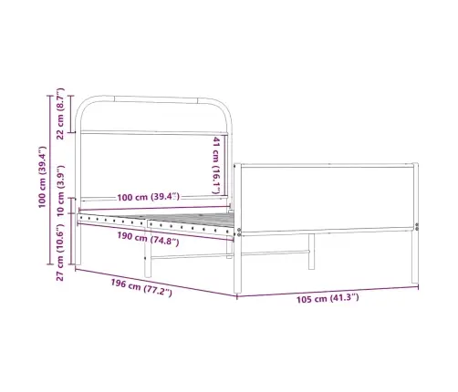 Gulta Bez Matrača, Ozolkoka, 100X190 Cm, Inženierijas Koks Vidaxl Gulta Bez Matrača, Ozolkoka, 100X190 Cm, Inženierijas Koks Vidaxl