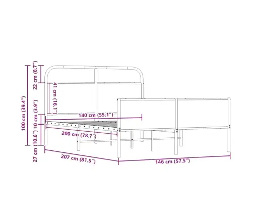 Gulta Bez Matrača, Ozolkoka, 140X200 Cm, Inženierijas Koks Vidaxl