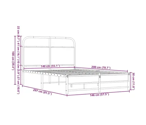 Voodiraam Ilma Madratsita, Pruun Tamm, 140X200 Cm