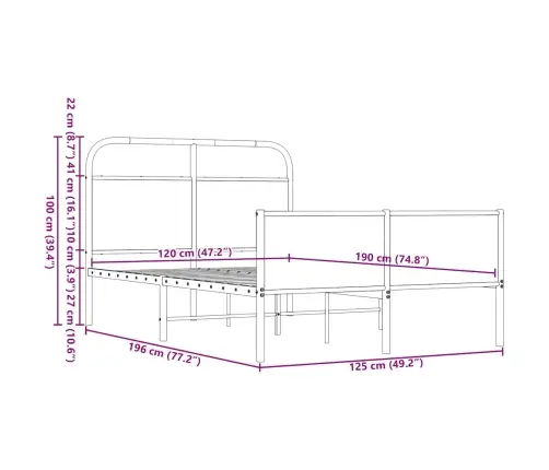Voodiraam Ilma Madratsita, Pruun Tamm, 120X190 Cm