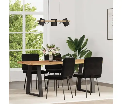 Valgomojo Kėdės, 4Vnt., Juodos Spalvos, Aksomas Valgomojo Kėdės, 4Vnt., Juodos Spalvos, Aksomas