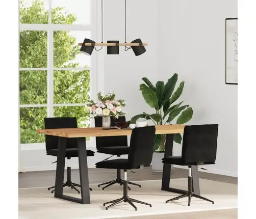 Valgomojo Kėdės, 4Vnt., Juodos Spalvos, Aksomas Valgomojo Kėdės, 4Vnt., Juodos Spalvos, Aksomas