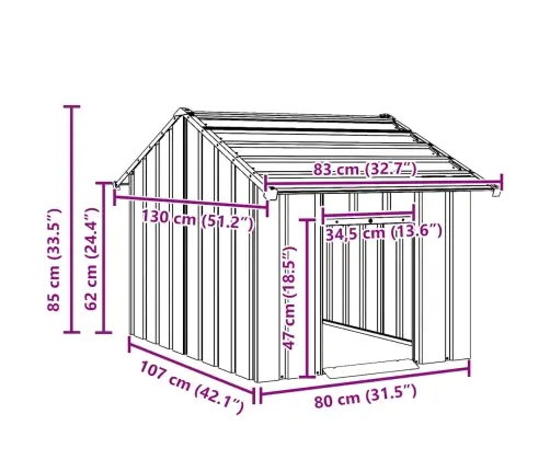 Katusega Koeramaja, 83X130X85 cm Tsingitud Teras