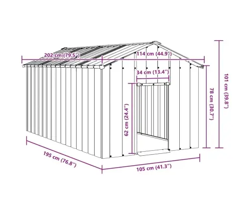 Šunų Namelis Su Stogu, 114X202X101cm Cinkuoto Plieno