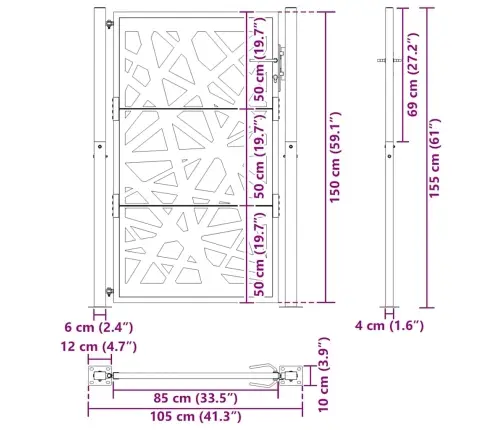 Dārza Vārti 105X155 Cm Laikapstākļu Tērauda Gaismas Dizains Vidaxl
