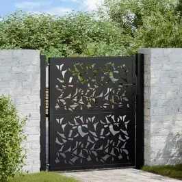 Sodo Vartai Juodi 105X106 Cm Plieno Lapų Dizainas