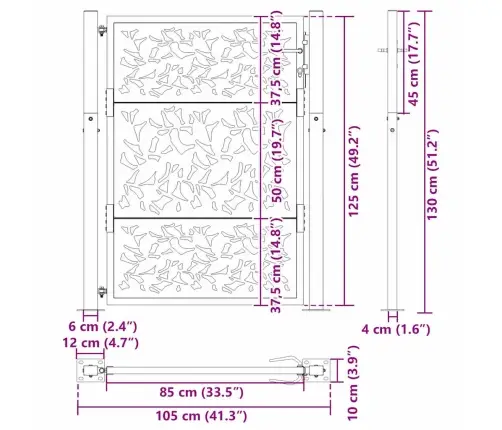 Aiavärav, Must, 100 X 125 cm Terasest Lehekujundusega