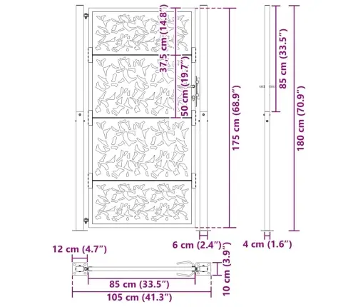 Sodo Vartai, Juodi, 100X175 cm Plieno Lapo Raštas