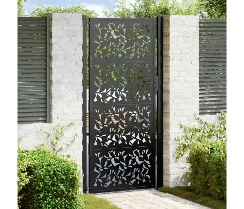 Dārza Vārti Melni 105X205 Cm Tērauda Lapu Dizains Vidaxl