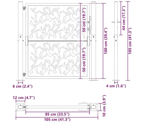 Dārza Vārti 105X105 Cm Laikam Izturīga Tērauda Lapu Dizains Vidaxl